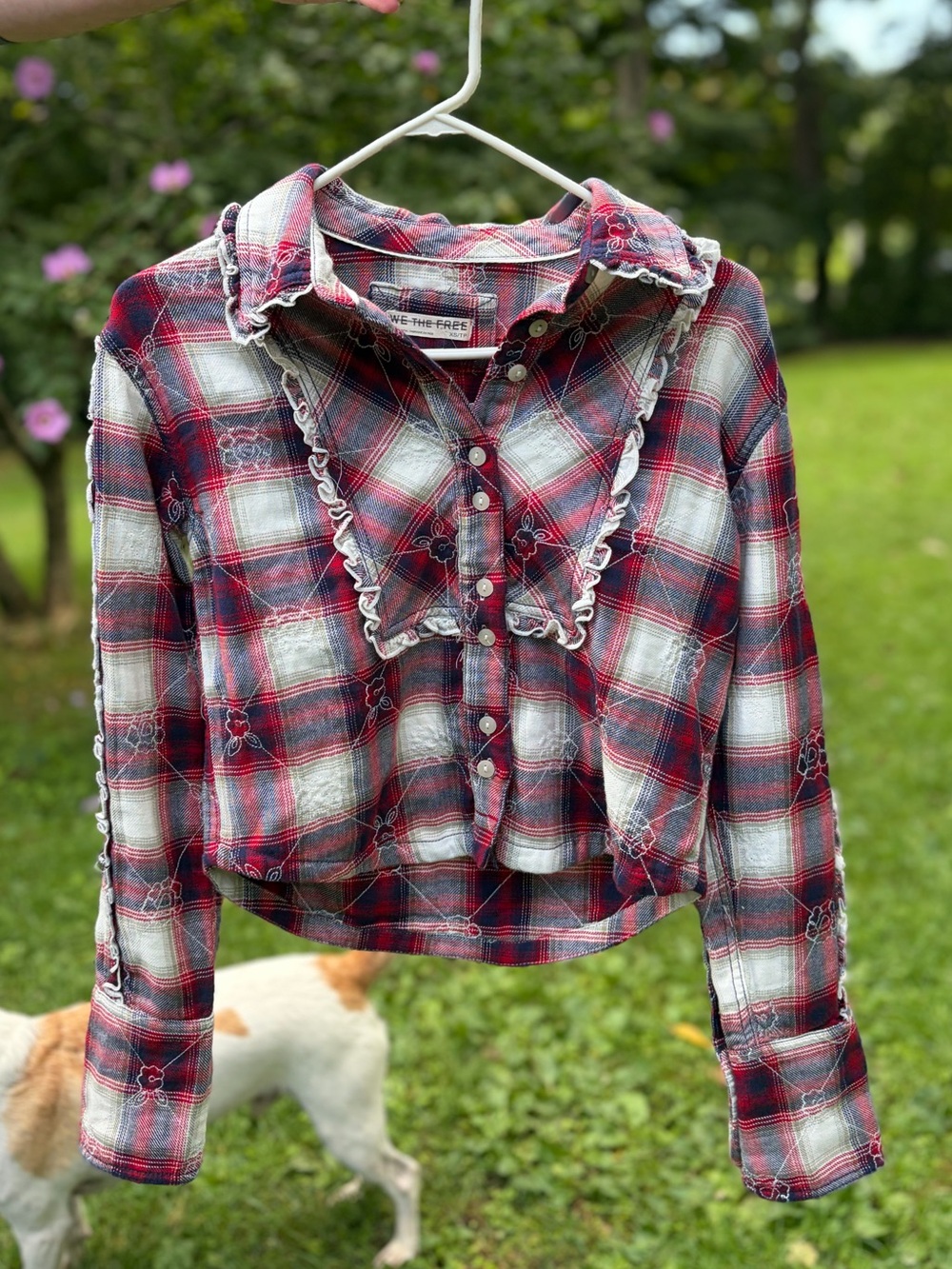 NWT Free People We The Free Flannel Ruffle-Trim Button-Up Shirt XS